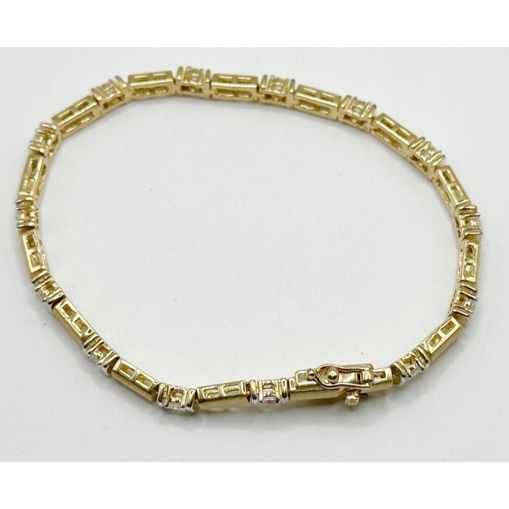 Gold Plated Sterling Silver Rhinestone Tennis Bracelet 7.5”‎ - Picture 3 of 6